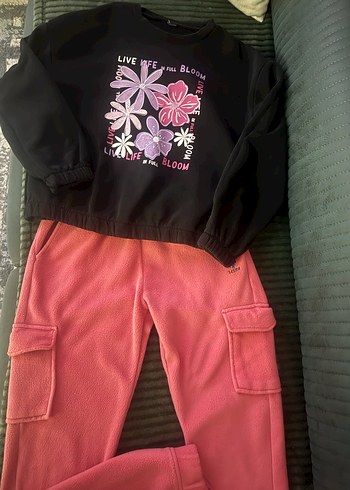 Kız Çocuk Pembe Baskılı Sweatshirt ve Eşofman Altı - Görsel 3