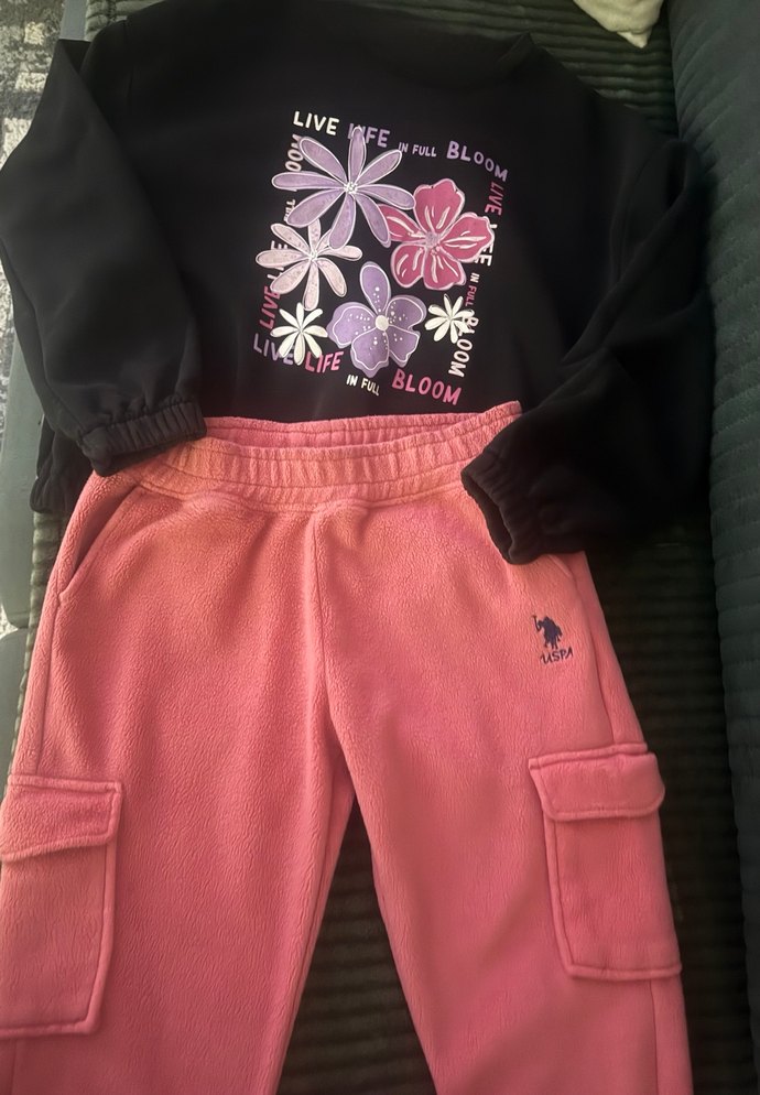 Kız Çocuk Pembe Baskılı Sweatshirt ve Eşofman Altı - Görsel 4