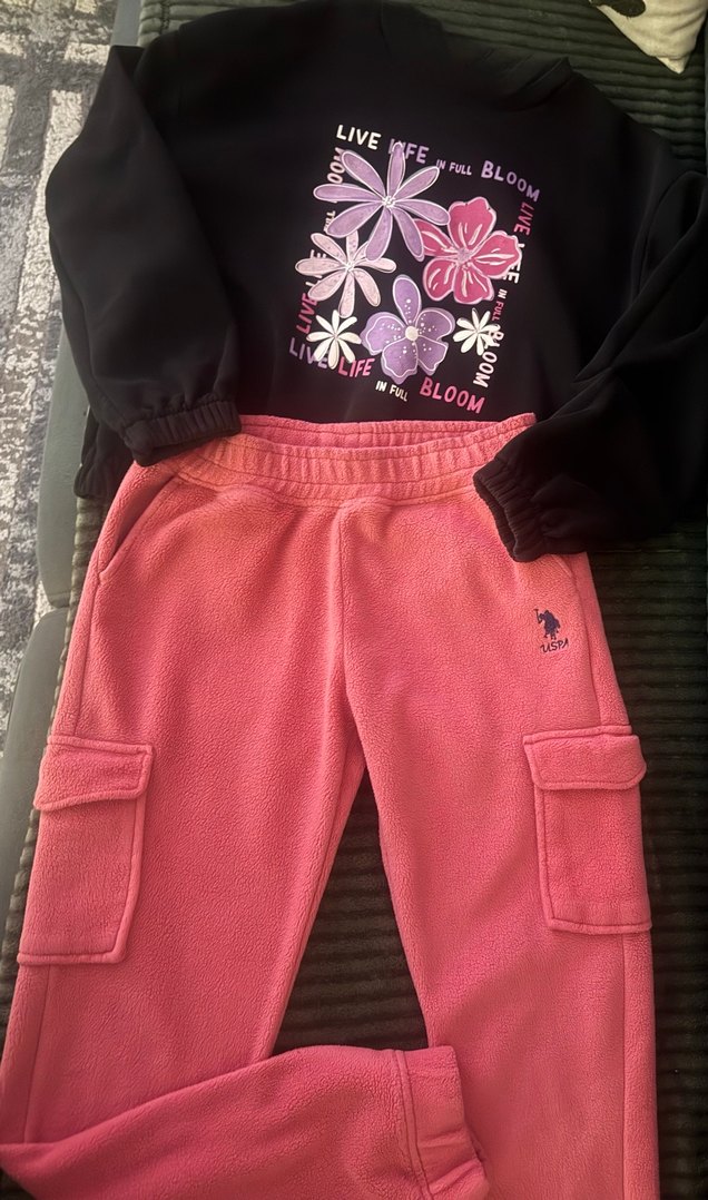 Kız Çocuk Pembe Baskılı Sweatshirt ve Eşofman Altı - Görsel 5