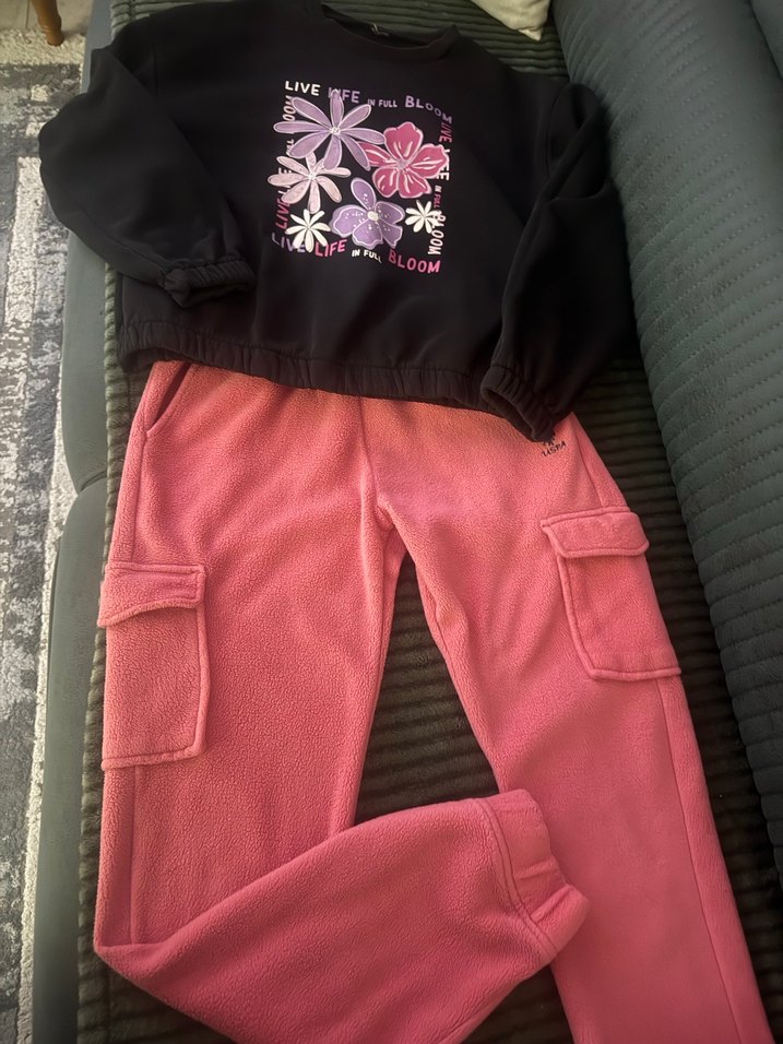 Kız Çocuk Pembe Baskılı Sweatshirt ve Eşofman Altı - Görsel 2