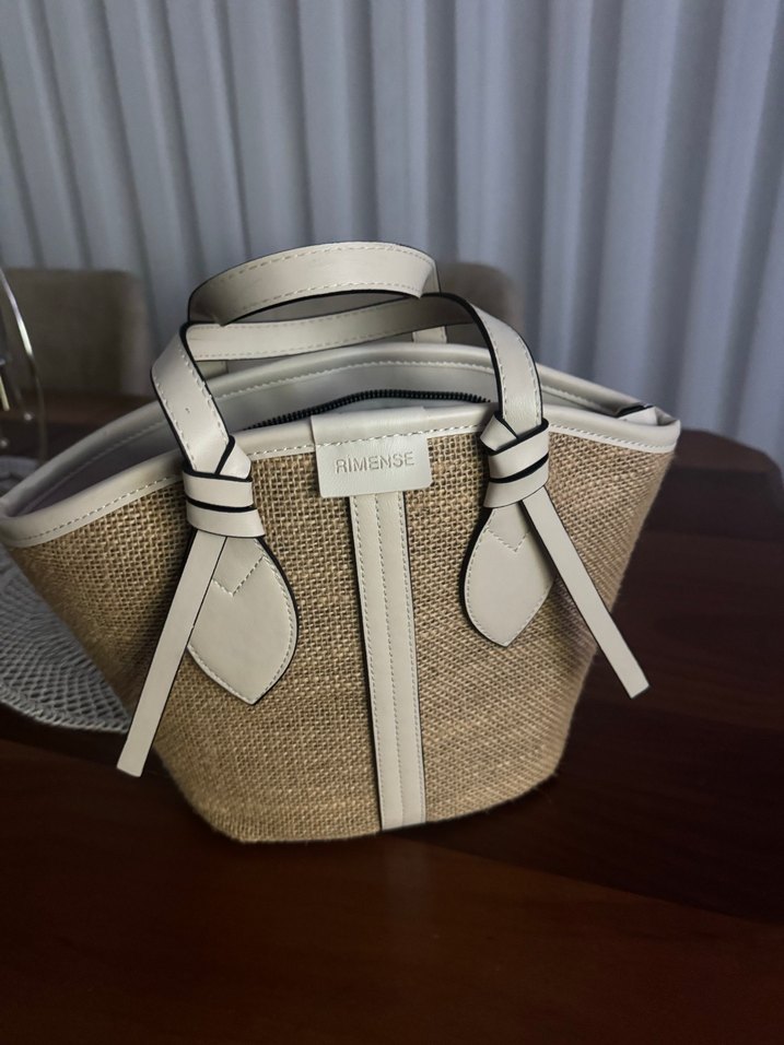 Rimense Kadın Krem Hasır Deri Omuz Çantası - Görsel 4