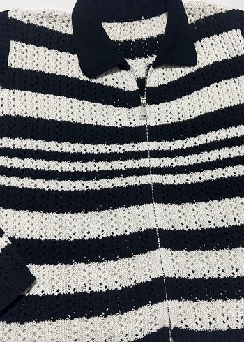 Çizgili Örgü Kadın Hırka - Görsel 6