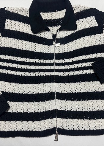 Çizgili Örgü Kadın Hırka - Görsel 2