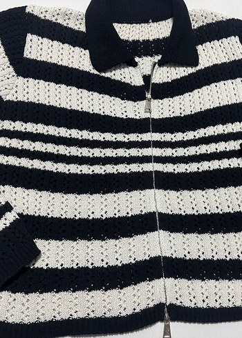 Çizgili Örgü Kadın Hırka - Görsel 5