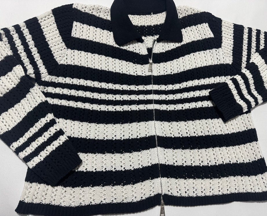 Çizgili Örgü Kadın Hırka - Görsel 5