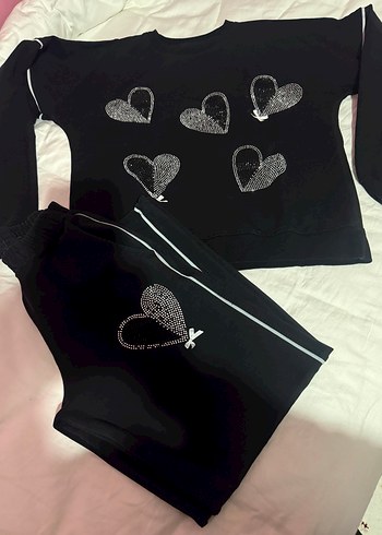 Nakış Detaylı Siyah Kız çocuk Eşofman Takımı - Görsel 4