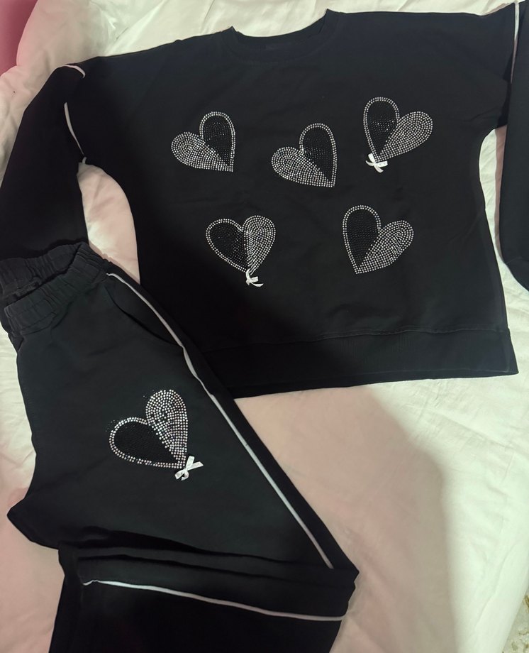 Nakış Detaylı Siyah Kız çocuk Eşofman Takımı - Görsel 2