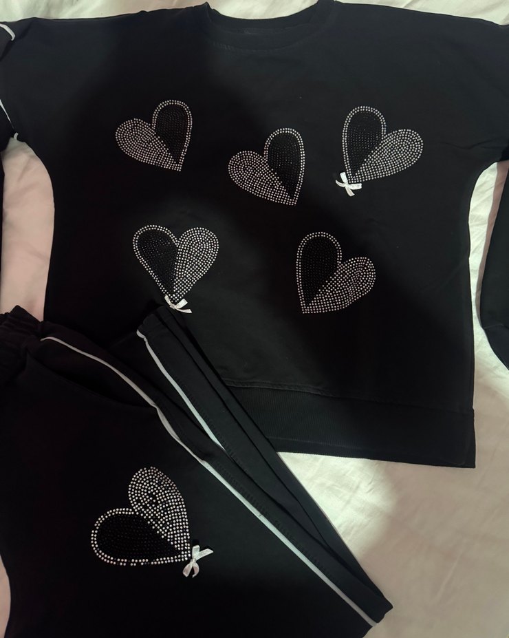 Nakış Detaylı Siyah Kız çocuk Eşofman Takımı - Görsel 5