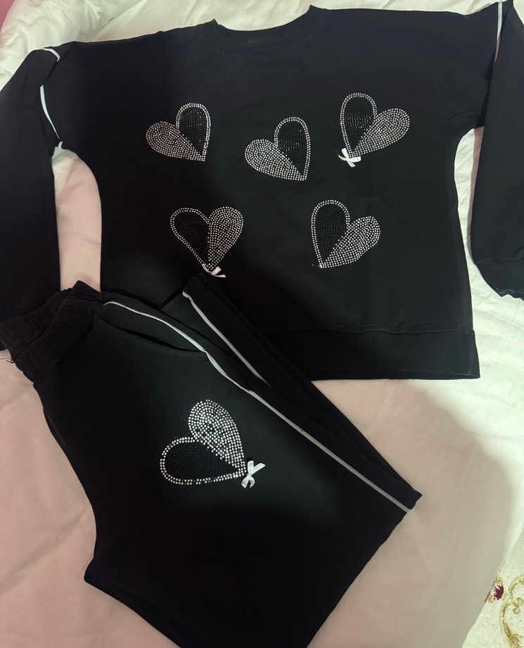 Nakış Detaylı Siyah Kız çocuk Eşofman Takımı - Görsel 3