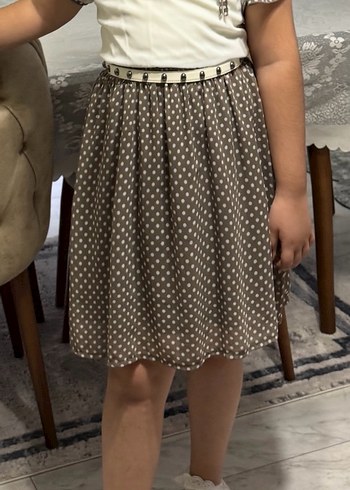 Bej Puantiyeli V Yaka Midi Elbise - Görsel 6