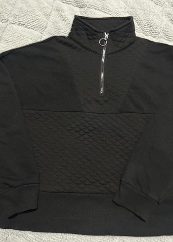 Kadın Siyah Yarım Fermuarlı Sweatshirt - Görsel 4