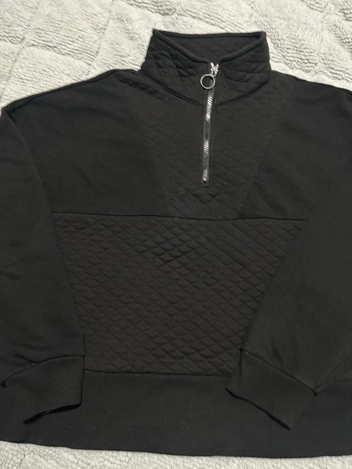 Kadın Siyah Yarım Fermuarlı Sweatshirt - Görsel 4