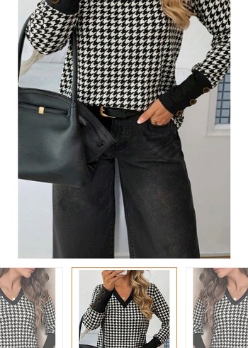 Düğmeli V Yaka Desenli Kadın Triko - Görsel 2