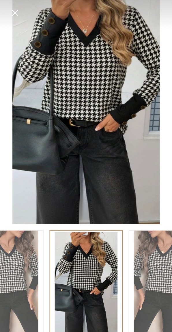 Düğmeli V Yaka Desenli Kadın Triko - Görsel 2