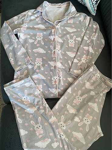 9 Yaş Beden gri Renk Kız çocuk pijama takımı
