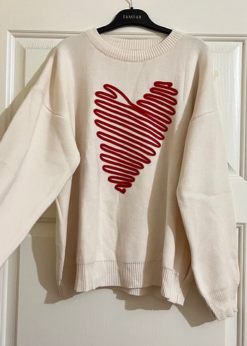 Nakışlı krem Kadın Triko Kazak - Görsel 3