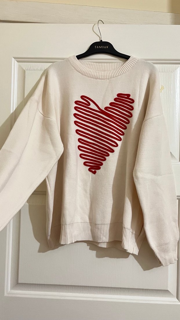 Nakışlı krem  Kadın Triko Kazak - Görsel 2