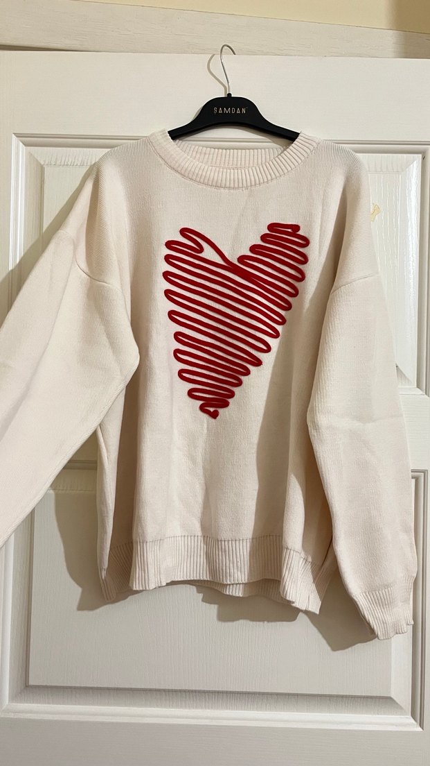 Nakışlı krem  Kadın Triko Kazak - Görsel 3