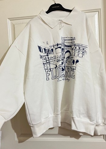 Baskılı Beyaz Pamuklu Kadın Sweatshirt - Görsel 2