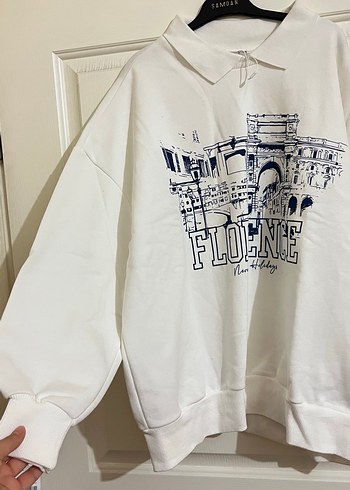 Baskılı Beyaz Pamuklu Kadın Sweatshirt - Görsel 4