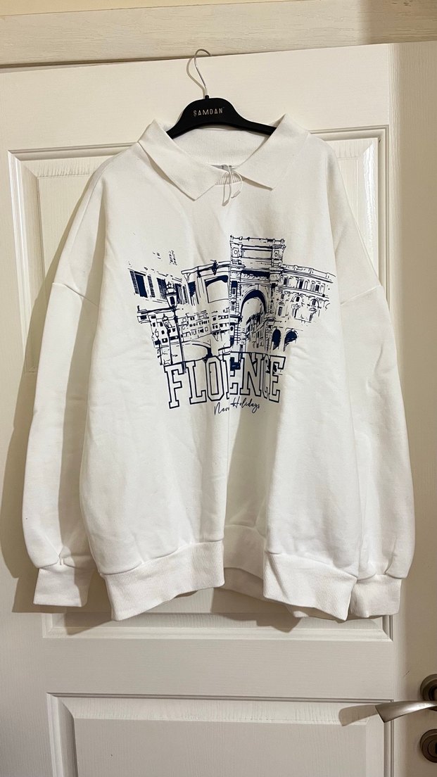 Baskılı Beyaz Pamuklu Kadın Sweatshirt - Görsel 3