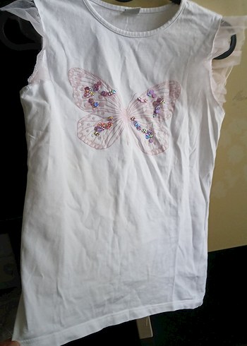 Kız Çocuk Kelebek Baskılı Fırfırlı Tişört - Görsel 4