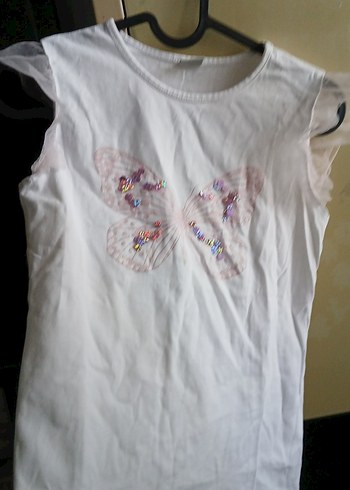 Kız Çocuk Kelebek Baskılı Fırfırlı Tişört - Görsel 2