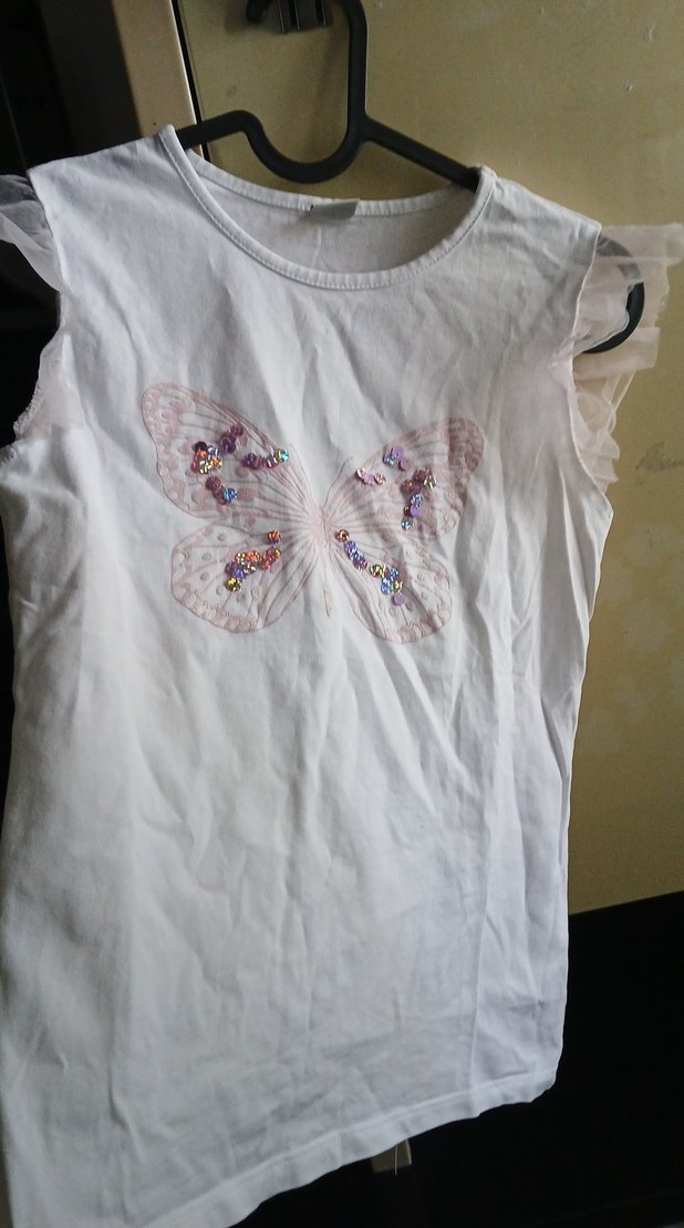 Kız Çocuk Kelebek Baskılı Fırfırlı Tişört - Görsel 3