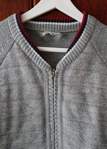 Erkek Çocuk Gri Fermuarlı Yün Hırka - Görsel 4