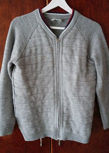 Erkek Çocuk Gri Fermuarlı Yün Hırka - Görsel 3