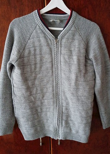 Erkek Çocuk Gri Fermuarlı Yün Hırka - Görsel 2