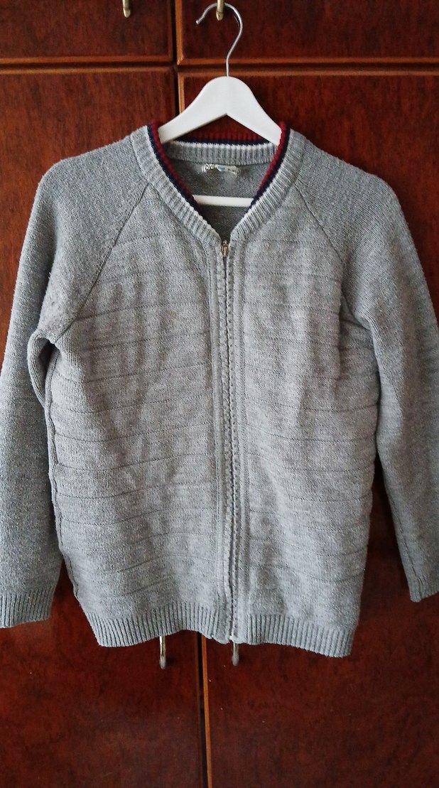 Erkek Çocuk Gri Fermuarlı Yün Hırka - Görsel 2