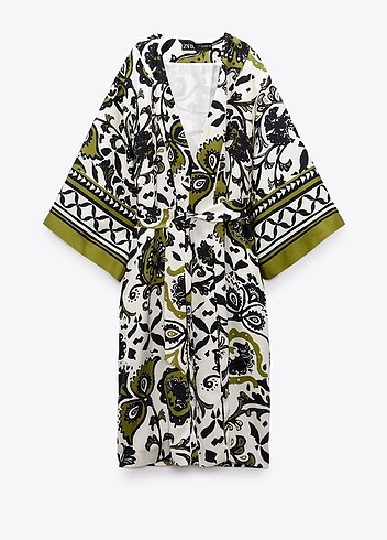 Zara desenli saten kimono