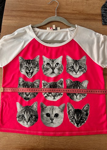 Kedi Desenli Crop Tişört - Görsel 2