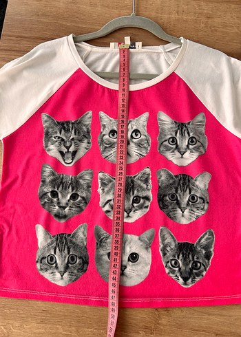 Kedi Desenli Crop Tişört - Görsel 7