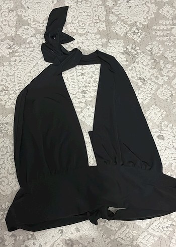 Zara Siyah şık göğüs ve sırt dekolteli crop