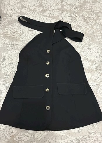 Zara Düğmeli Siyah Halter Yaka Kadın Yelek