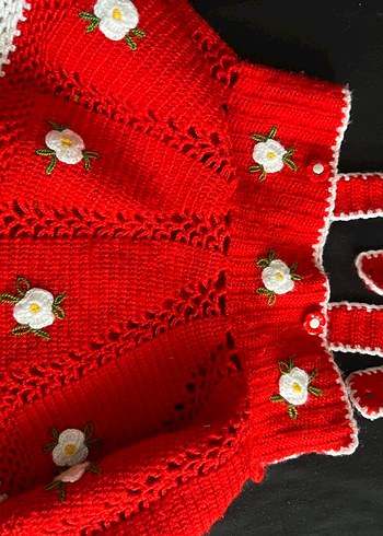 Nakışlı Kız Eldivenleri Kırmızı Örgü - Görsel 3