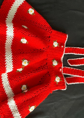 Nakışlı Kız Eldivenleri Kırmızı Örgü - Görsel 2