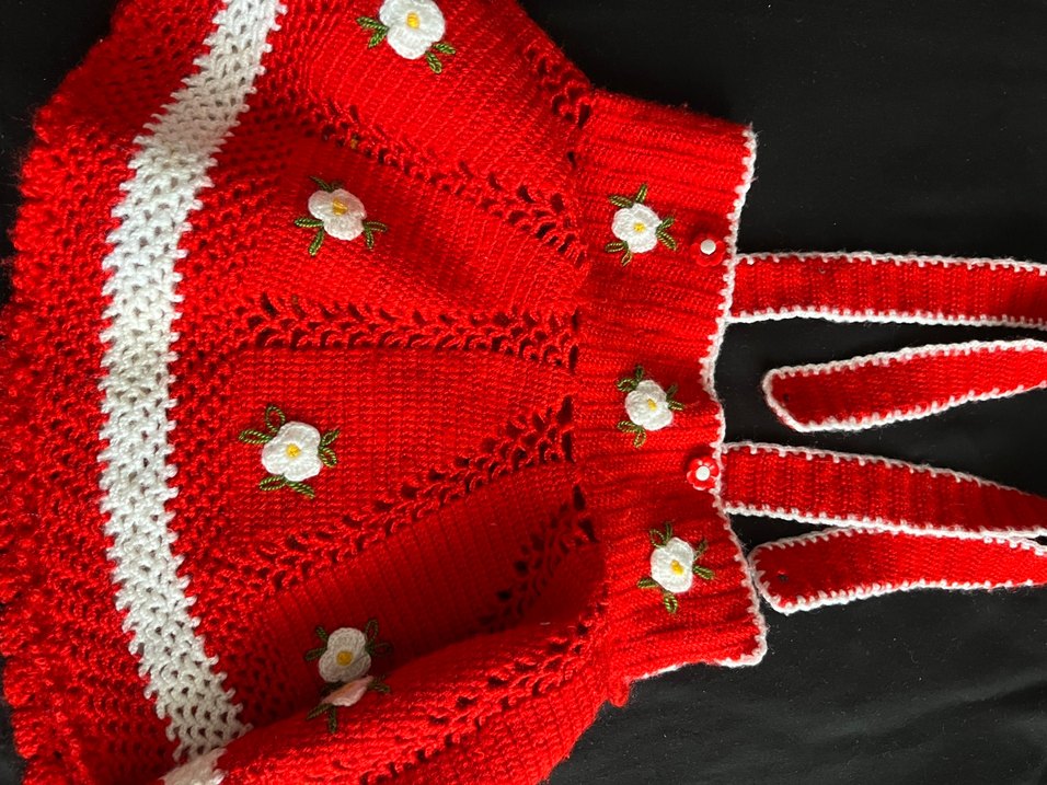 Nakışlı Kız Eldivenleri Kırmızı Örgü - Görsel 3