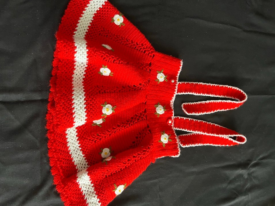 Nakışlı Kız Eldivenleri Kırmızı Örgü - Görsel 2