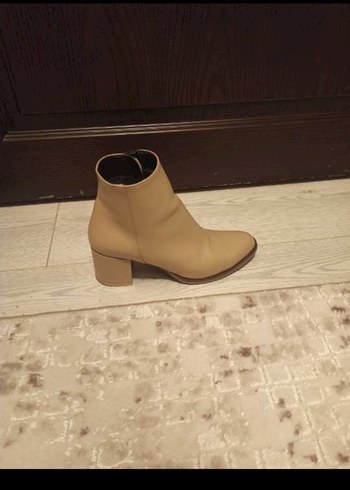 Bej Deri Kadın Topuklu Bot Mango Model - Görsel 2