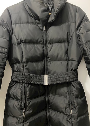 Kadın Siyah Kemerli Midi Kışlık Mont - Görsel 2