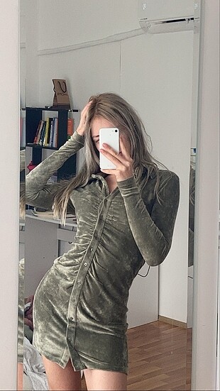 haki kadife elbise