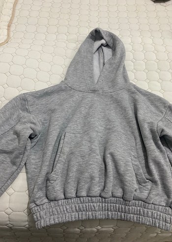 Gri Kapüşonlu Kadın crop Sweatshirt