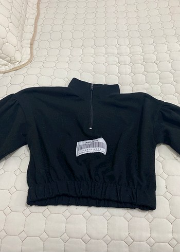 Fermuarlı Yarım Boy Siyah Kadın Sweatshirt