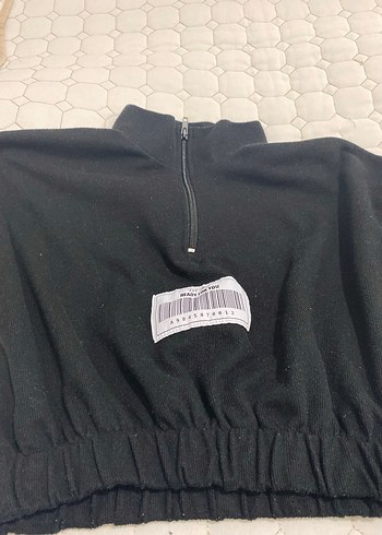 s Beden Fermuarlı Yarım Boy Siyah Kadın Sweatshirt