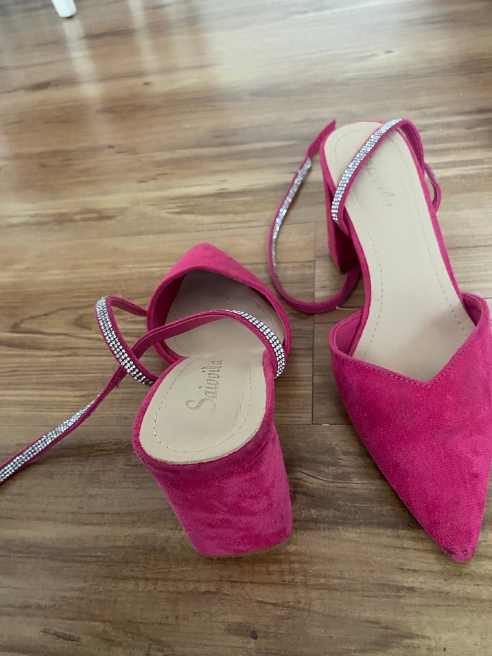 Pembe Süet Stiletto Topuklu Kadın Ayakkabı - Görsel 2