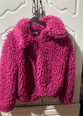 Pembe Kadın Peluş Kısa Ceket Mont