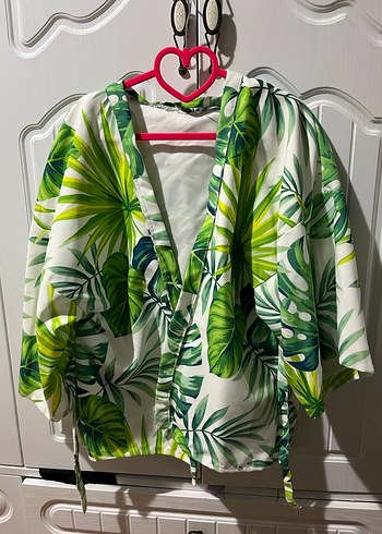 Yeşil Desenli Mini Streetwear Kimono - Görsel 2